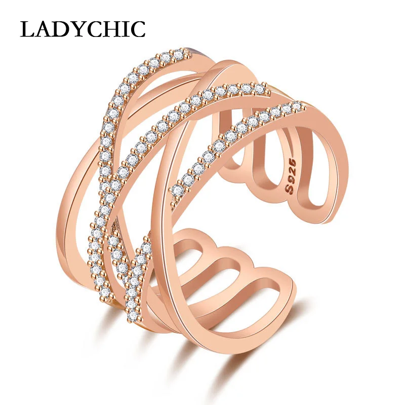 Роскошные Многослойные кольца LADYCHIC из розового золота с цирконом для женщин и