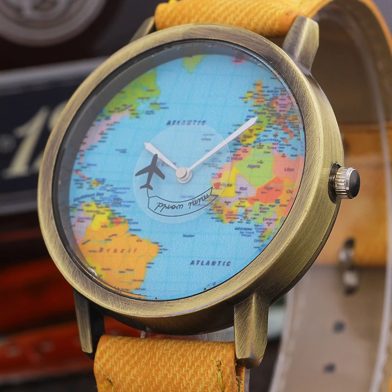 Новые модные женские туфли Часы Ткань кожаный ремешок мира Географические карты