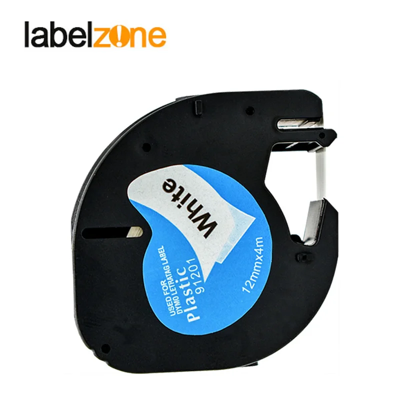 LABELZONE совместимый с Dymo LetraTag пластиковая лента LT91201 12 мм черный на белом 91201 91331 91221