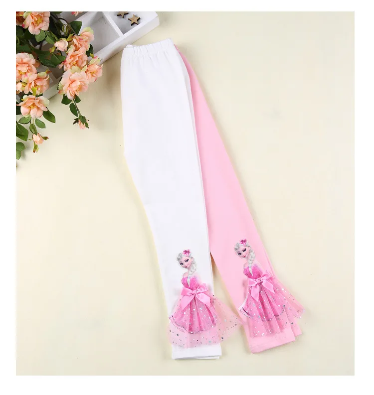 Cute Girl Elsa Anna Cartoon Trousers Kids Anime Leggings Colorful Long Pants 3D Princess Doll Legging Children Clothing