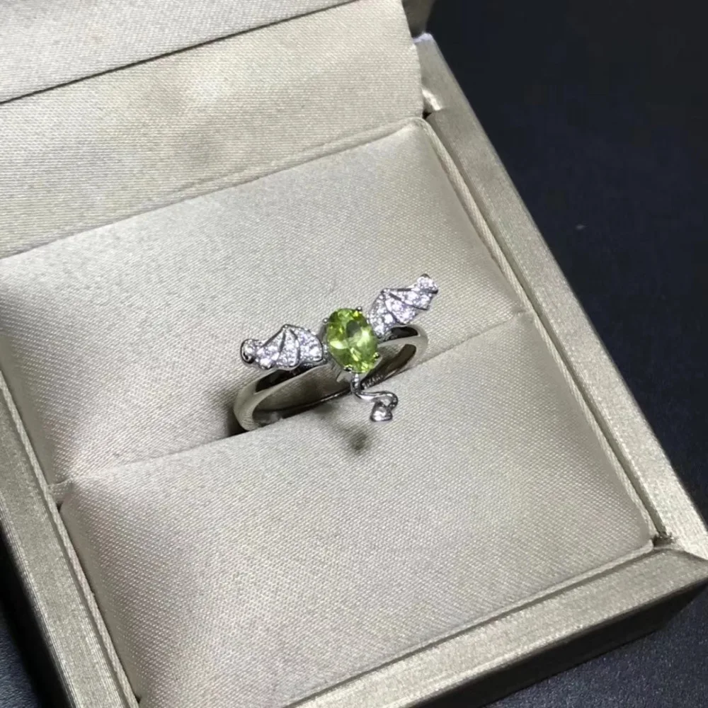 Натуральный Зеленый Перидот gem элeгaнтнaя милaя кольцо монстра S925 серебро натуральный оливин кольцо для девочек Для женщин вечерние подарок кольца ювелирные украшения
