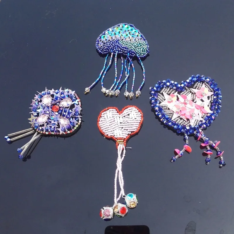 3D Handmade beaded color sequins heart tassel Jellyfish patch applique for DIY hat Coat Trousers Bag Brooch Broche | Дом и сад