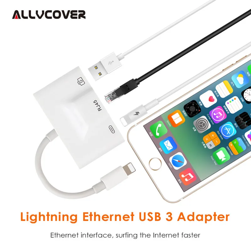 Allvcover for Lightning Adapter to RJ45 LAN Wired Network Cable USB 3.0 Camera Reader Overseas Travel Compact iphone/ipad | Мобильные