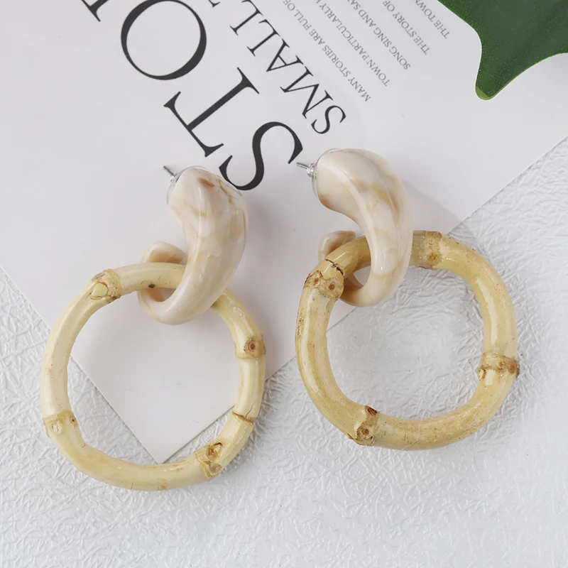 

AENSOA Fashion Handmade Rattan Knit Drop Earrings Unique 2021 Summer Pendant Earrings Geometric For Women Party Jewelry Gift