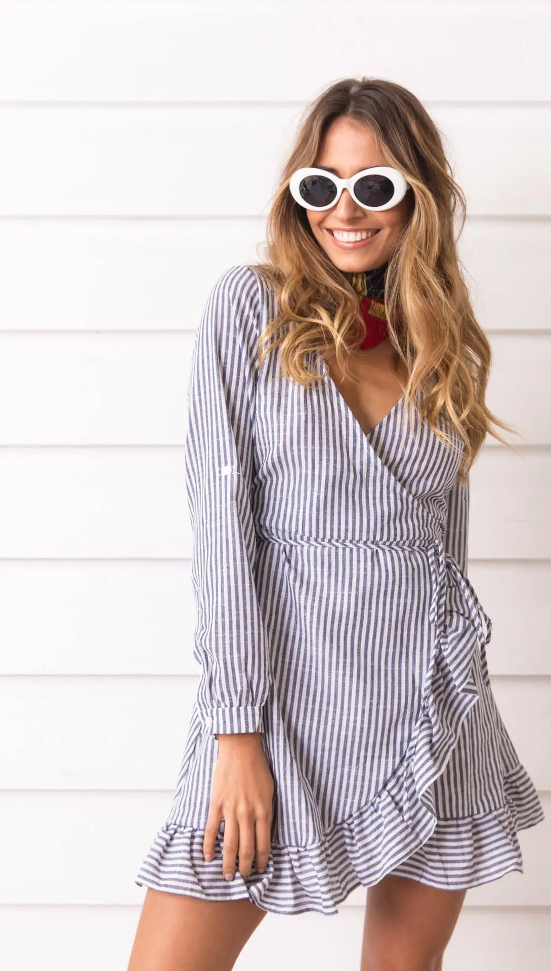 Мода 2017 г. Синий Полосатый Женщины платье футболка пикантные Нерегулярные