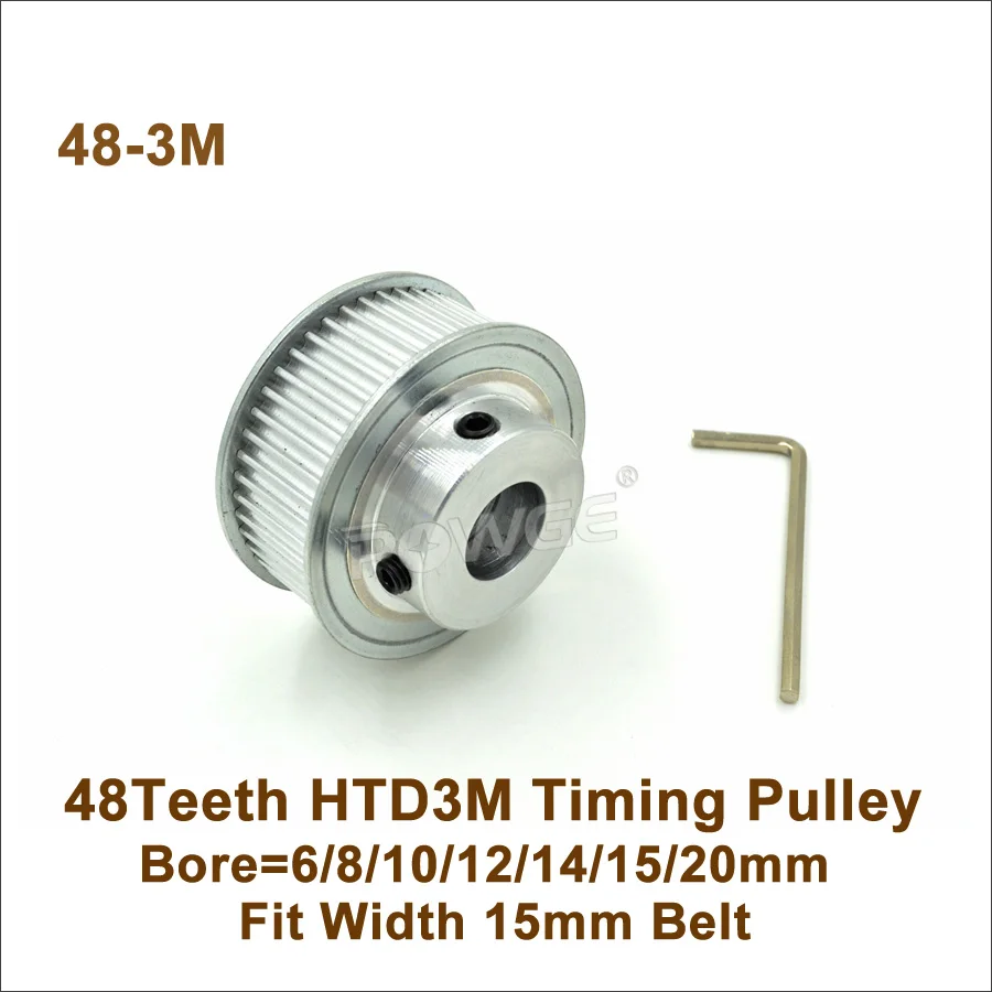 POWGE 48 зубцов 3M зубчатый шкив Bore6/8/10/12/14/15/20 мм Fit W = 15 синхронный ленточный