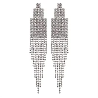 luxury clear rhinestone diamante drop earrings crystal square long tassel earrings big dangle earrings for women