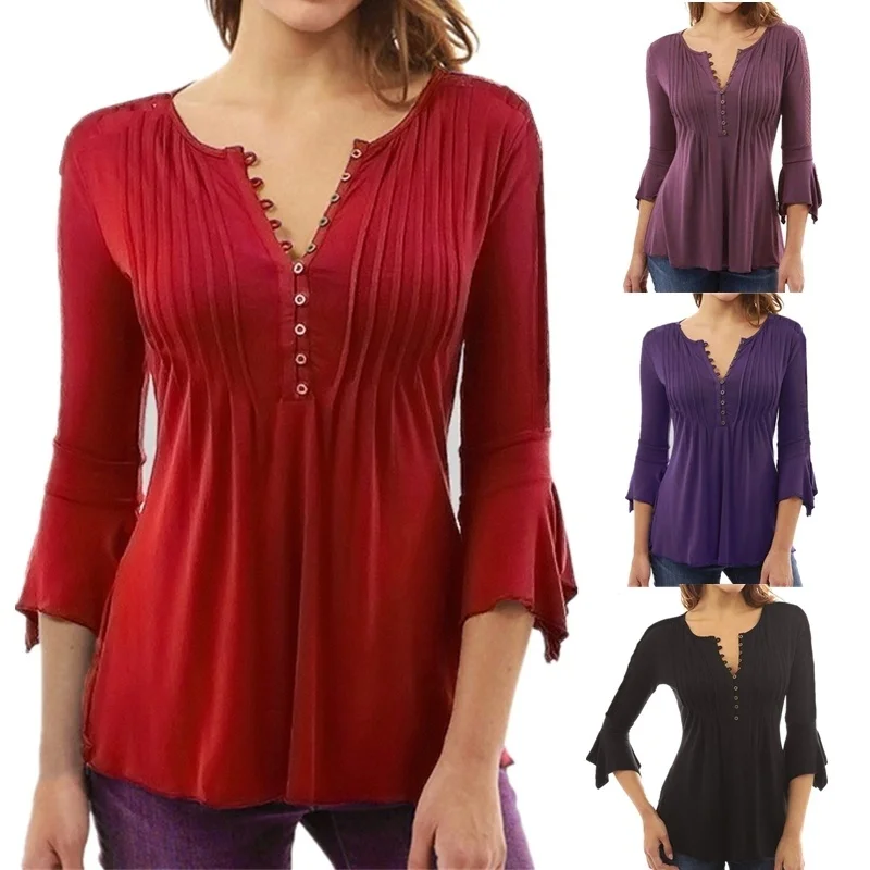 

new fashion 2021 Women Casual Blouse Sexy Chiffon Deep Button Slim Waist Long Sleeves Festivals Classics Comfort Shirt Top xxl