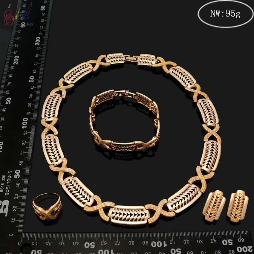 

YULAILI 2018 New Coming High End Quality Women's Fashion Gold Color Necklace 4 Piece Jewelry Set