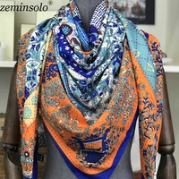 luxury brand spring printed 100 silk twill scarves women bandana large square silk scarf shawl wraps foulard 130x130cm