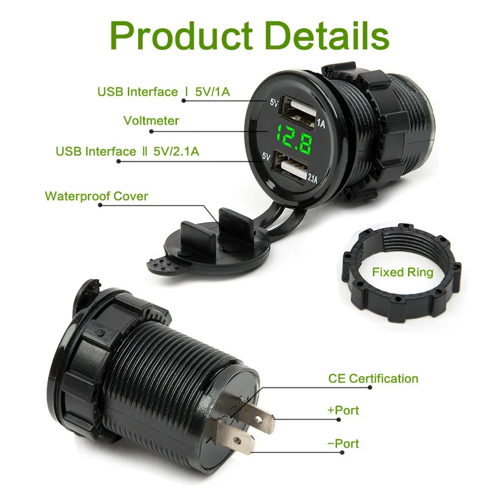 12 V-24 V Dual USB Автомобильное зарядное устройство прикуриватель для мотоциклов автомобильного прикуривателя Зарядное устройство гнездо Зарядное устройство+ светодиодный цифровой вольтметр метр монитор