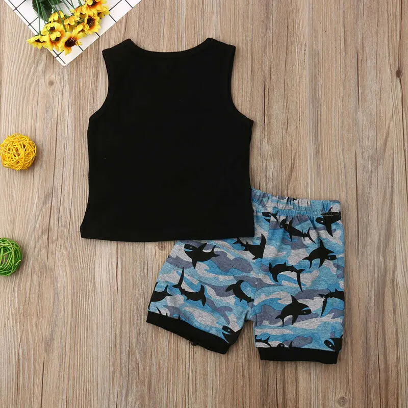 Новинка 2019 комплект одежды для мальчиков с милой акулой летняя одежда жилет топы