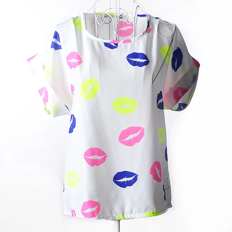 

Poptest Casual Women T-Shirt 18 Pattern Blusa Plus Size Bird/Heart/Lip Printed Summer Femininas Tropical T Shirt Women Tops Tee