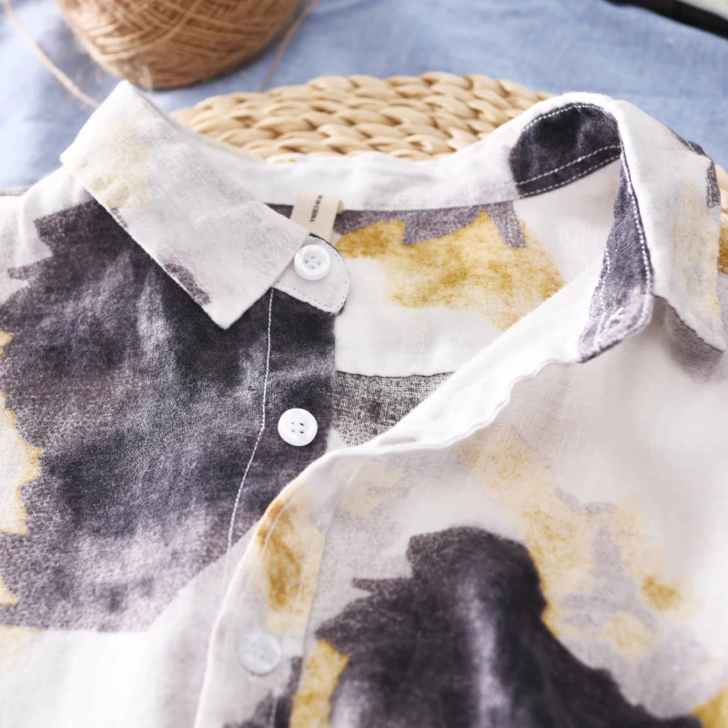 Camisa Masculina Summer Short Sleeve Camouflage Shirts Men Hawaii Casual High Quality 100% Linen Loose Mens Shirt Camisas Hombre | Мужская