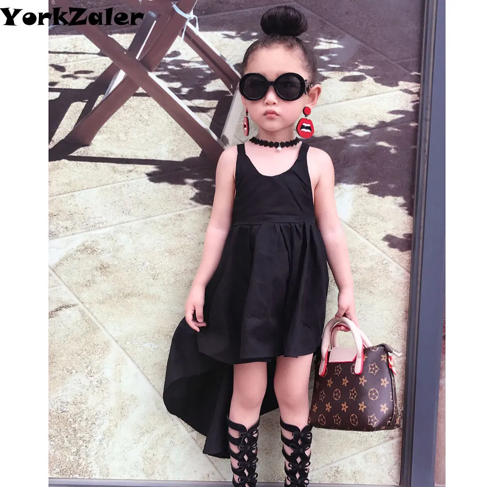 YorkZaler модная одежда для девочек черное платье нерегулярные детские детское