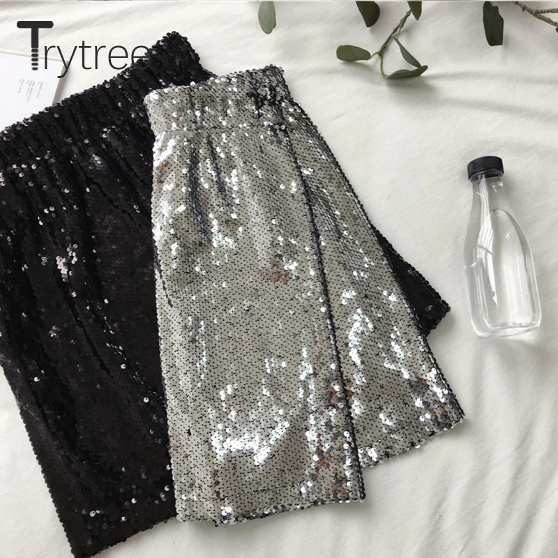 Trytree Летняя Повседневная блесток эластичный пояс Сияющий женский юбка мини юбки