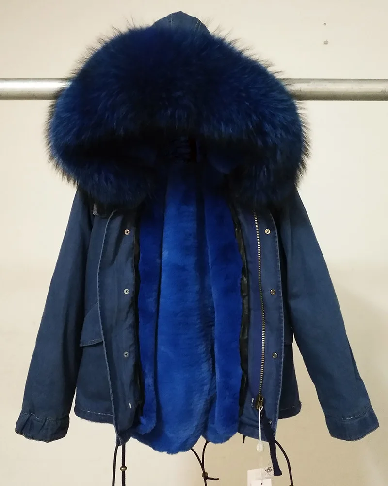 blue fur Зимняя куртка женская Куртка парка с натуральным мехом енота воротник с капюшоном Женская Толстая теплая меховая верхняя одежда Брендовое качество - Цвет: blue fur