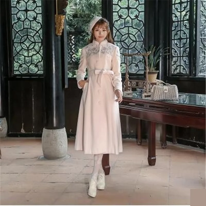 Большие размеры Женская мода MS осень и зима шерстяное пальто новое ретро толстое