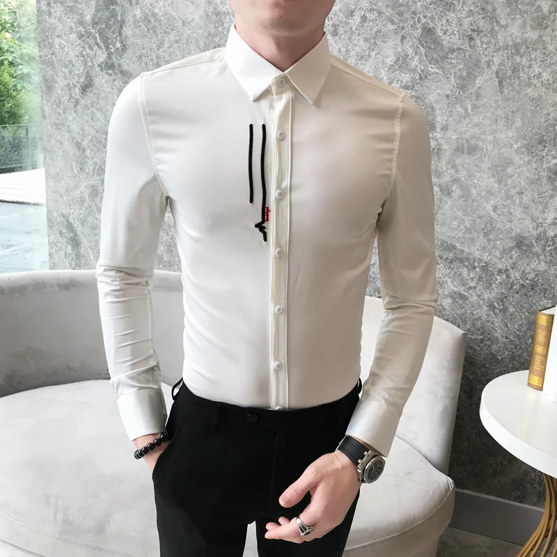 Британский стиль платье рубашка мужская мода 2019 Осень Новый Slim Fit Выпускной