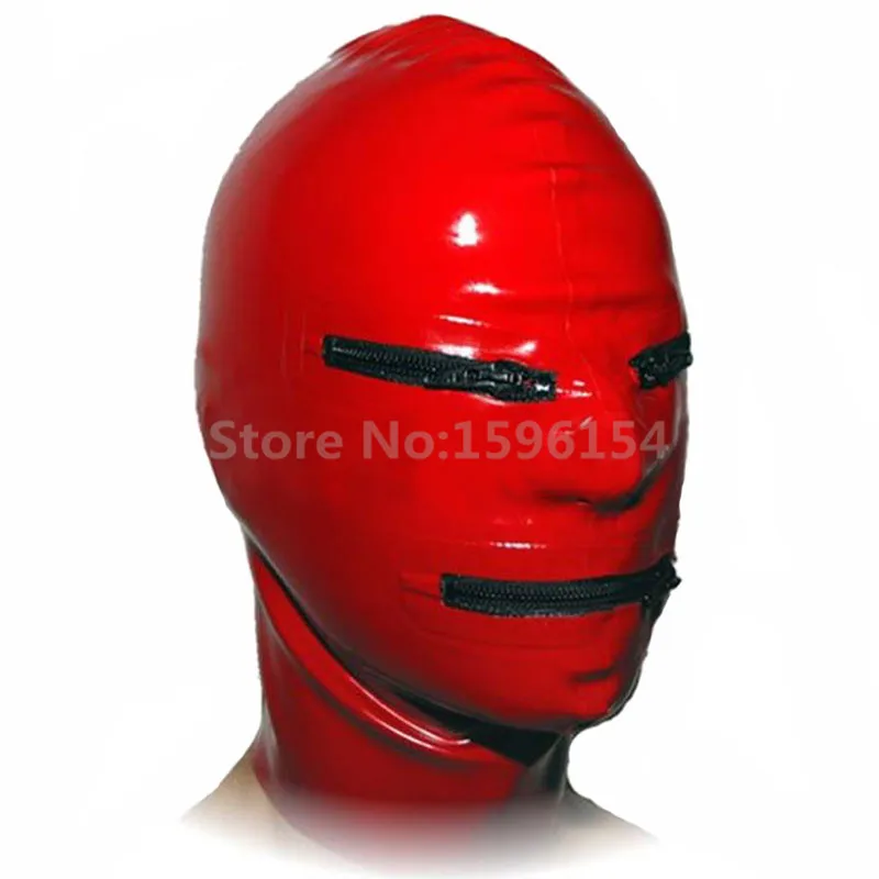 Full Cover Sexy Red Latex Mask Hood with Eyes Mouth Zipper Fetish Costume LM144 | Тематическая одежда и униформа