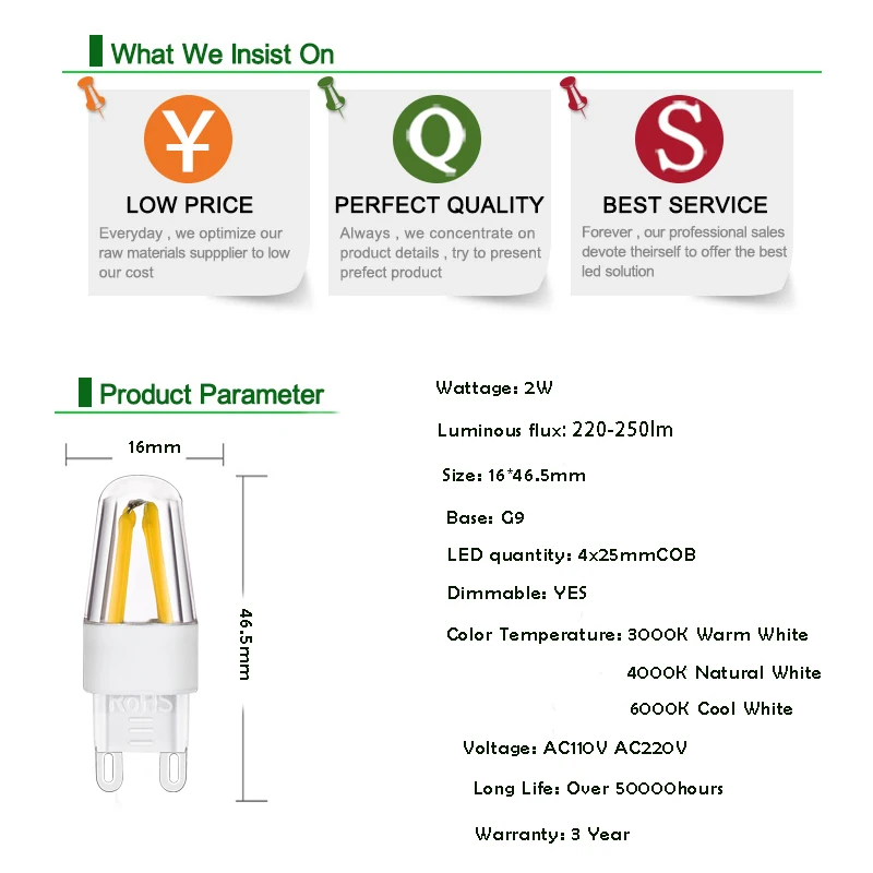 6 шт. G9 Светодиодная лампа с регулируемой яркостью 220 В 110 3 Вт COB LED 4LED Bombillas Lampe Luz