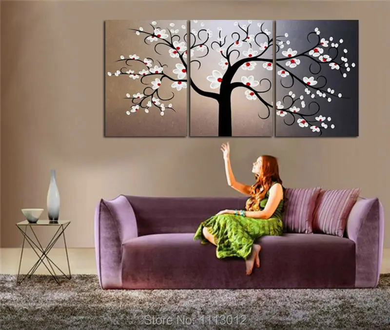 100% ручная работа 3 шт. набор абстрактная белая елка картина маслом на холсте