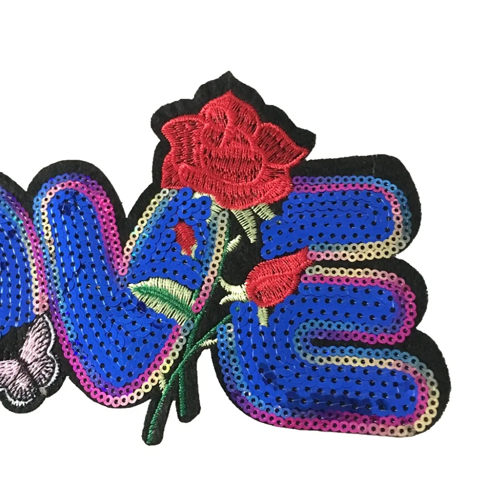 

5PCS/lot Blue Sequined LOVE Iron on Patches for Clothes DIY Garment Accessories