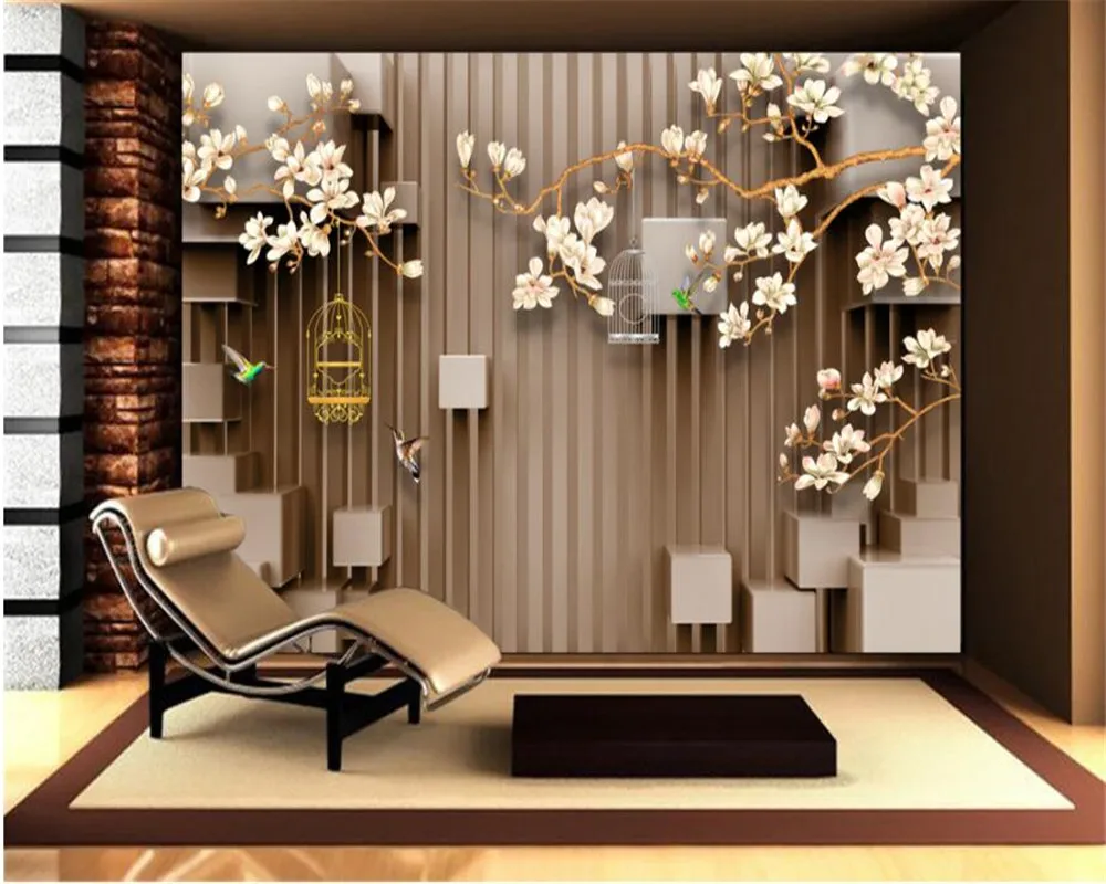 3D обои для фотосъемки с изображением магнолии птицы в клетке стереоскопические