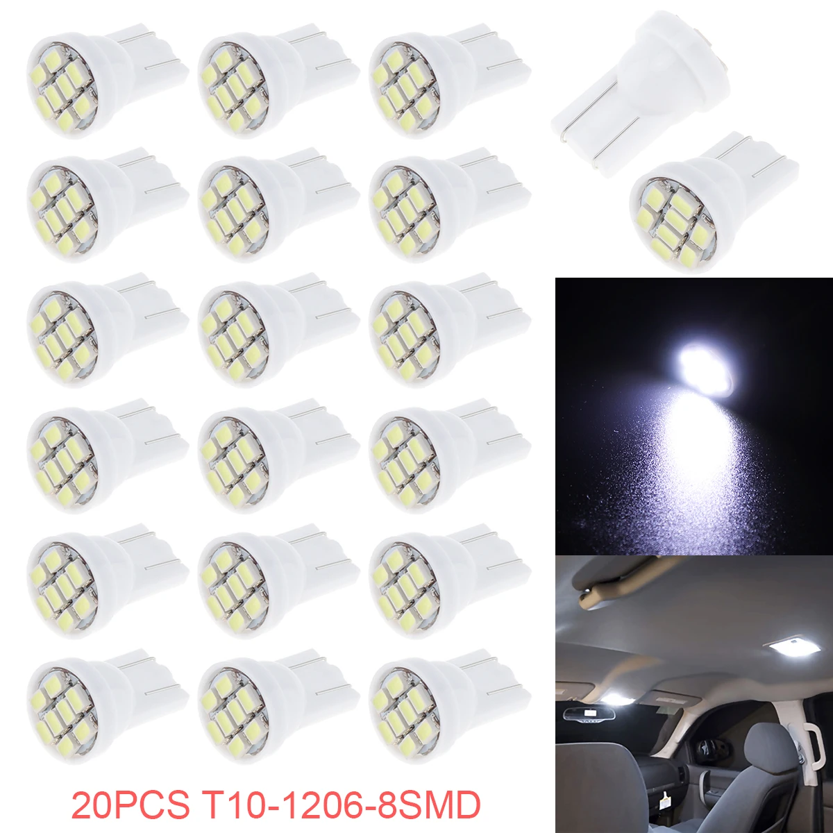 20 шт. автомобильный T10 светодиодный 8SMD боковой Клин Белый светильник ксеноновый
