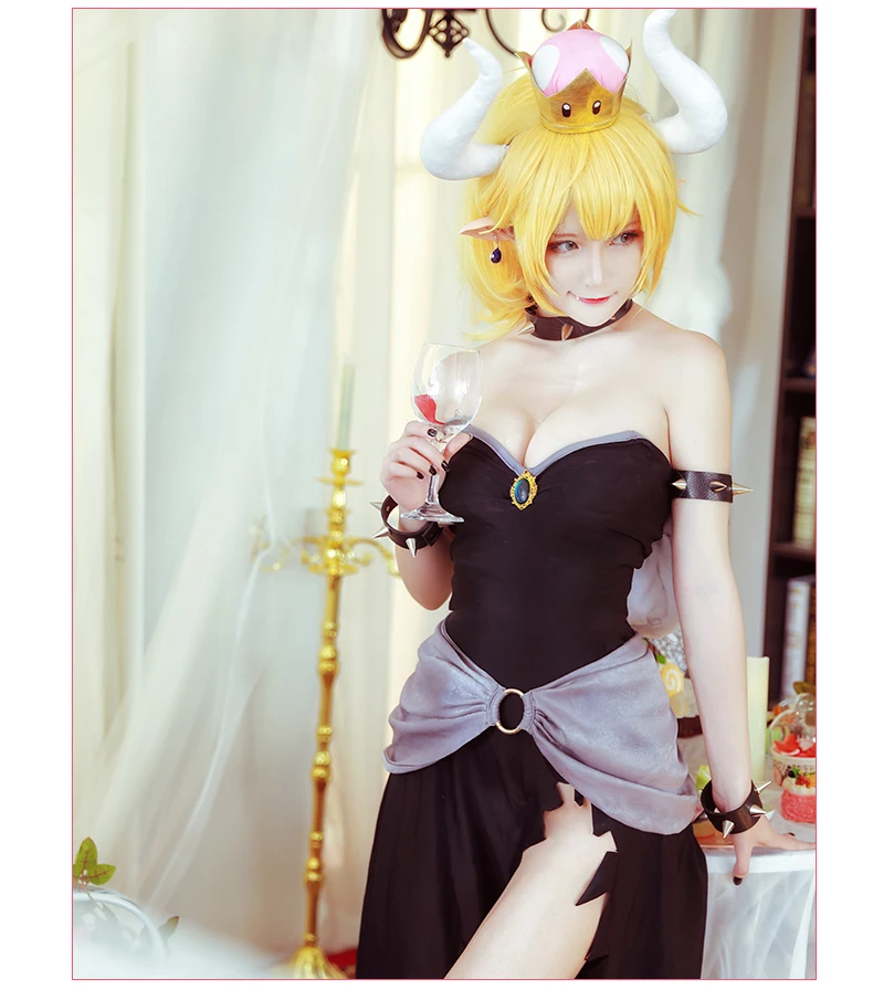 Super Mario Bowsette принцесса косплэй костюм полный наборы для ухода за кожей с платья
