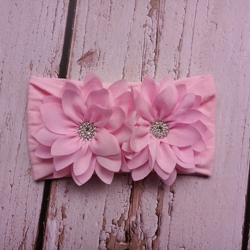 New Stretch Double Chiffon Flower Baby Headband Newborn Knot Wide Nylon Headwraps Girls Headwear Kids Photo Props | Мать и ребенок