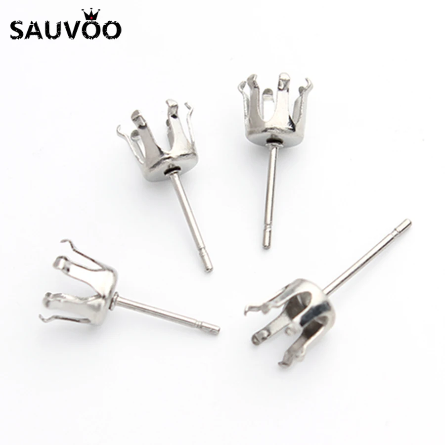 

Sauvoo 50pcs/lot Silver Color Stainless Steel Claw Prong Setting Stud Earring Blank Post for 7mm Rhinestone Jewelry Finding