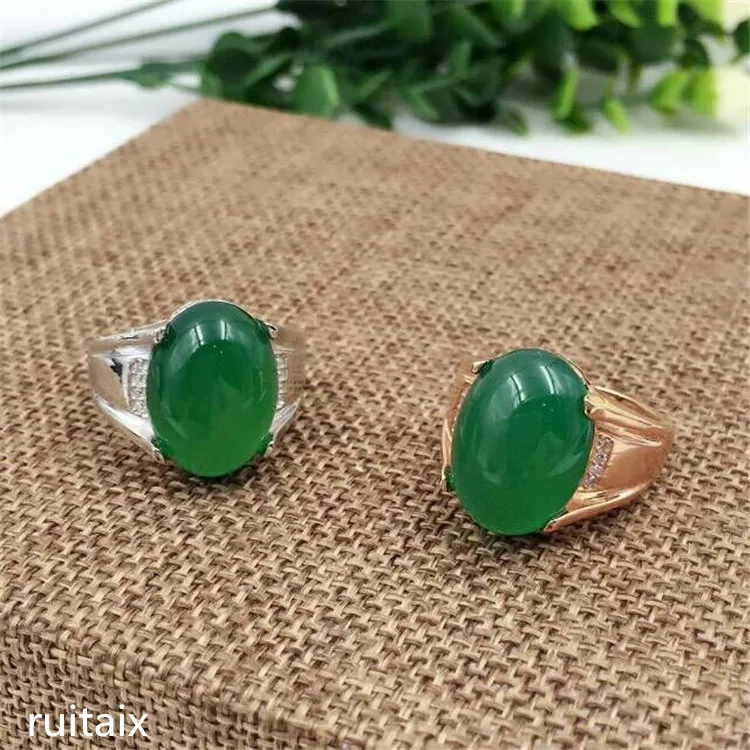 

KJJEAXCMY fine jewelry 925 Pure silver natural green jade medulla ring inlay decoration wildflower simple alien crab oval