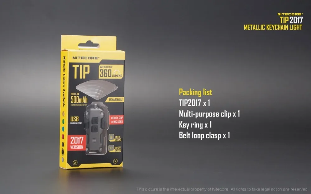Мини-светильник NITECORE TIP 360 люмен USB Перезаряжаемый Минимальный фонарь с батареей брелок флэш-светильник на каждый день переноска