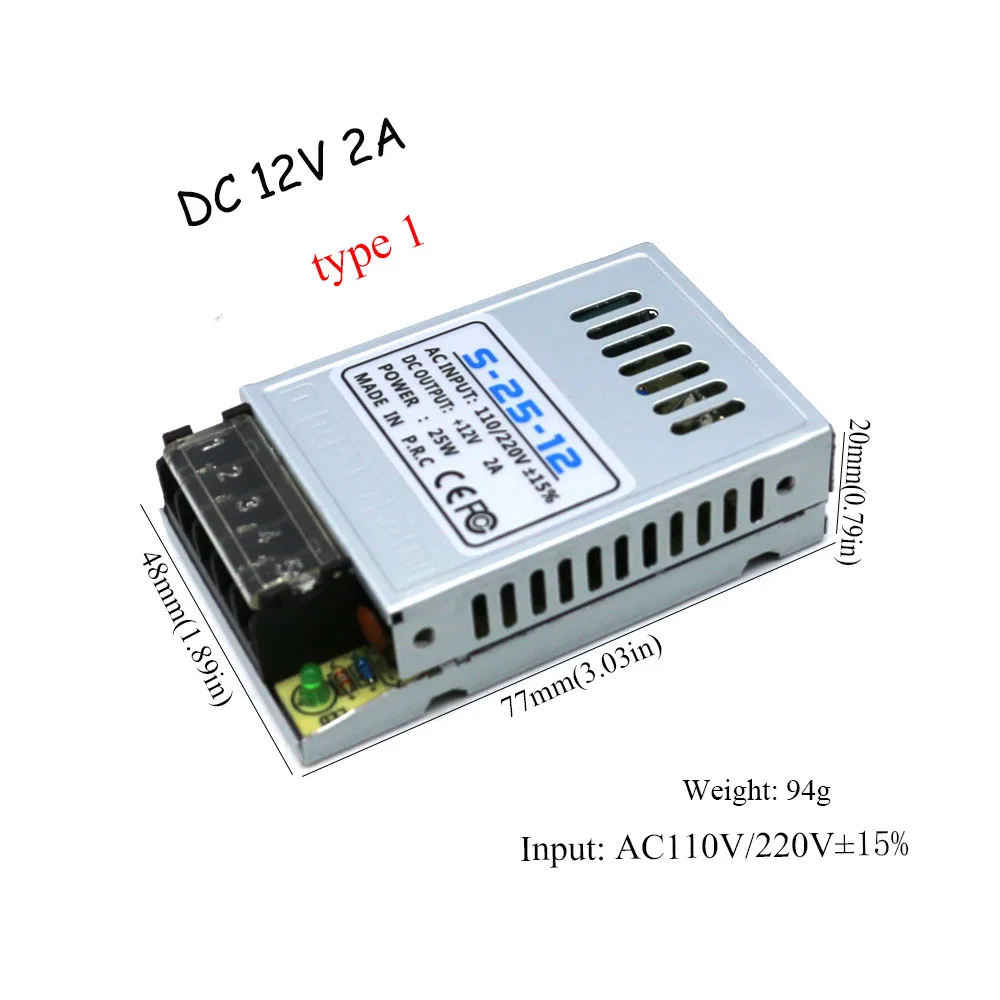 12V 2A Type 1 DC 12V импульсный источник питания DC 12V 2A 24W 25W 5A 60W 10A 120W выходной источник питания Светильник ing трансформатор для светодиодной ленты светильник - Цвет: 12V 2A Type 1