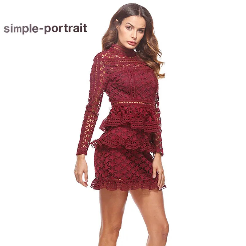 SP Simplee Автопортрет винтажное открытое женское кружевное платье Элегантное с