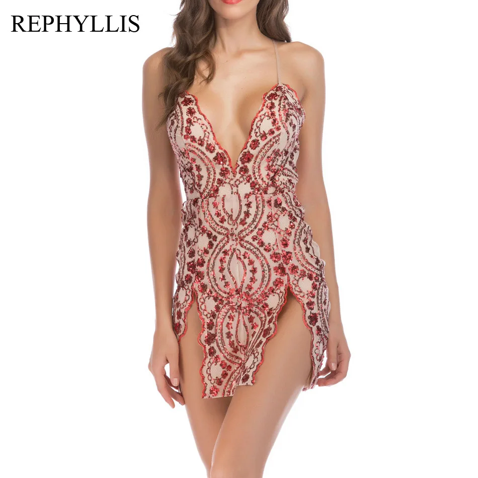 

REPHYLLIS Women Sexy Night Club Wear Bodycon Evening Party Cocktail Show Halter Sequin Dress
