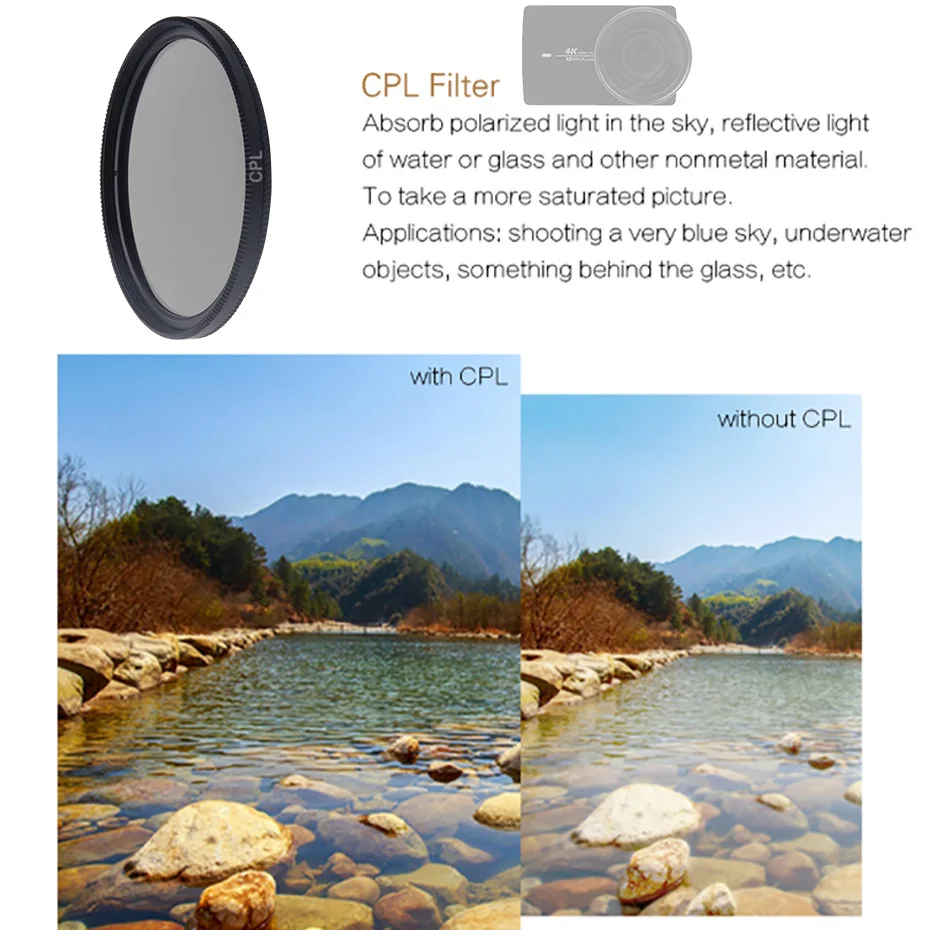 Фильтр для экшн камеры FOTOFLY Yi 4K UV CPL ND2/4/8 12.5X набор фильтров макросъемки Xiao yi Lite Plus