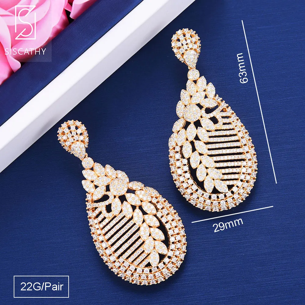 

Siscathy 29*63mm Luxury Women Earrings Fashion Plant Leaves Full Cubic Zirconia Wedding Drop Earrings 2019 Fashion Jewelry