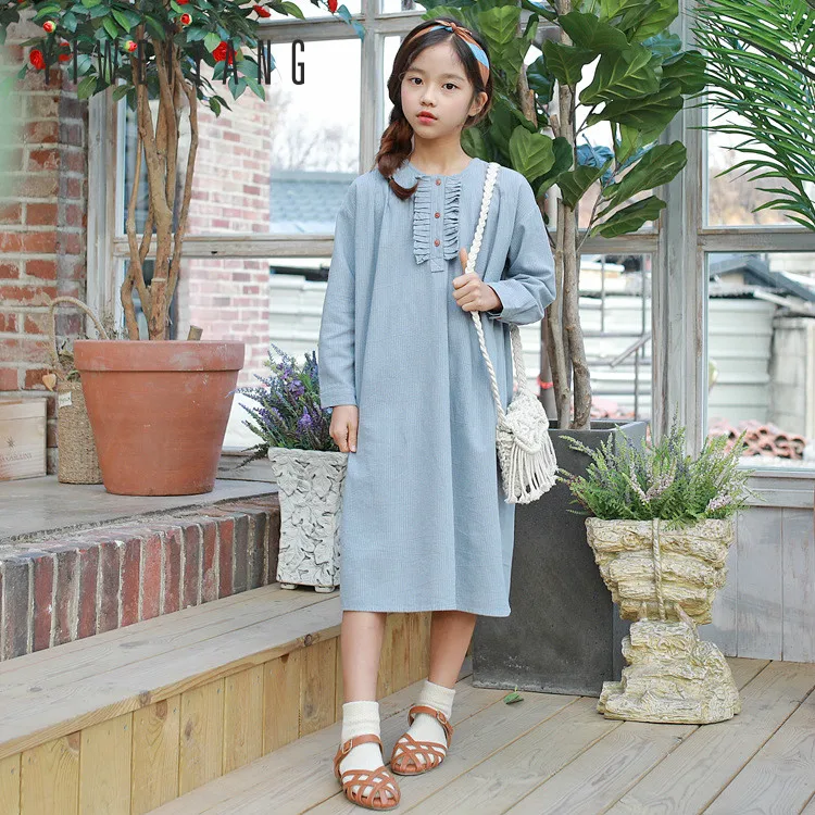 2019 Spring New Kids Dresses for Girls Lovely Pastoral Style Girl Dress Fashion Long-sleeved cotton dress Parent-child | Детская одежда