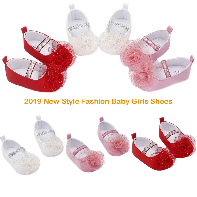 

Princess Newborn Baby Girls Shoes Soft Flower Crib Shoes Bow Anti-Slip Prewalker Infant Baby Birthday Party Shoes 0 to 18M