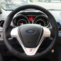 bannis black leather black suede car steering wheel cover for ford fiesta 2008 2013 ecosport 2013 2016
