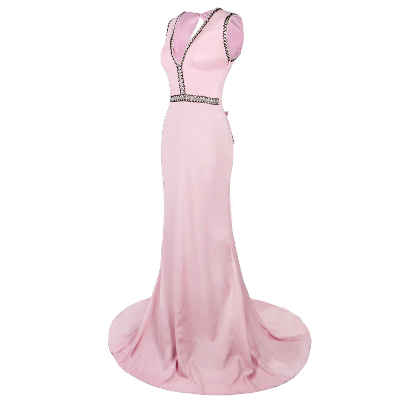 Robe de Soiree настоящая фотография Розовый Русалка без рукавов вечерние платья