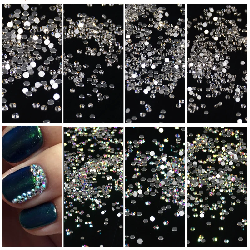 

1440pcs SS3-SS6 Crystal Clear AB Non Hotfix Flatback Rhinestones Nail Rhinestones For Nails 3D Nail Art Decoration Gems