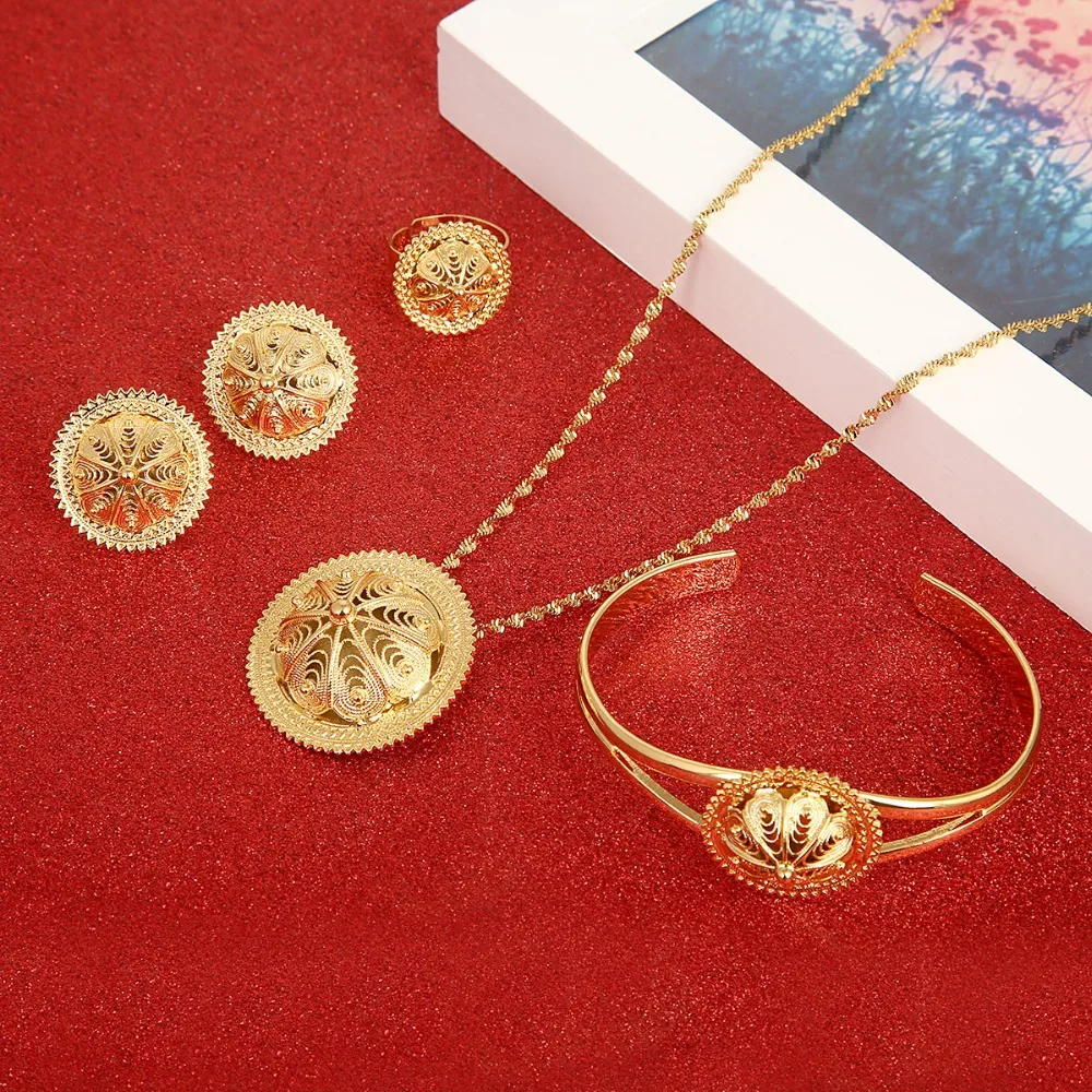 Комплект из эфиопских ювелирных изделий Joias Ouro золотого цвета украшения Эфиопия