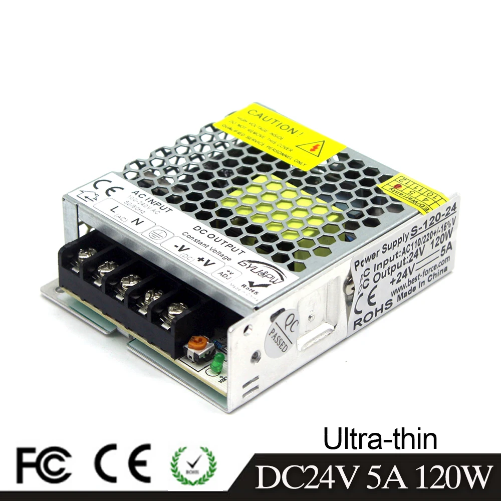 Один Выход небольшого объема 120 W 24 V 5A импульсный источник питания переменного тока трансформаторы AC110V 220 V постоянного тока до DC24V импульсивный источник питания для Led CCTV 3D-принтеры