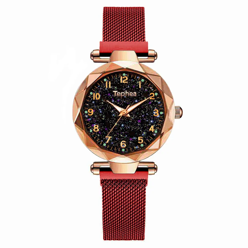 red gold ЖЕНСКИЕ НАРЯДНЫЕ часы, магнитные, звездное небо, женские наручные часы, Роскошные, розовое золото, женские кварцевые часы, reloj mujer relogio feminino - Цвет: red gold