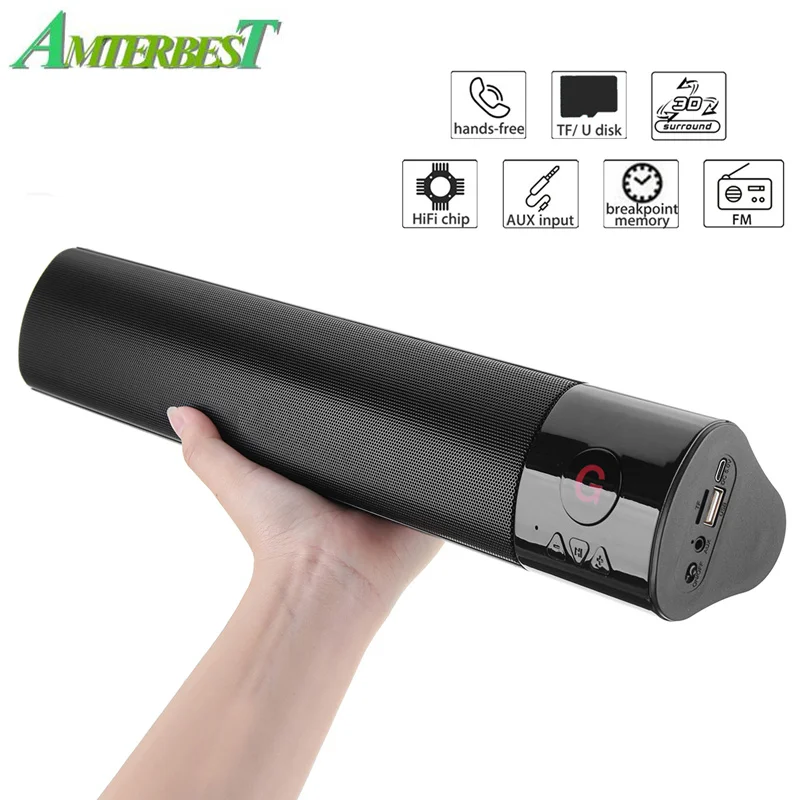 AMTERBEST Беспроводной Bluetooth Портативный Динамик Hi Fi 10 Вт FM TF AUX USB стерео звук бары