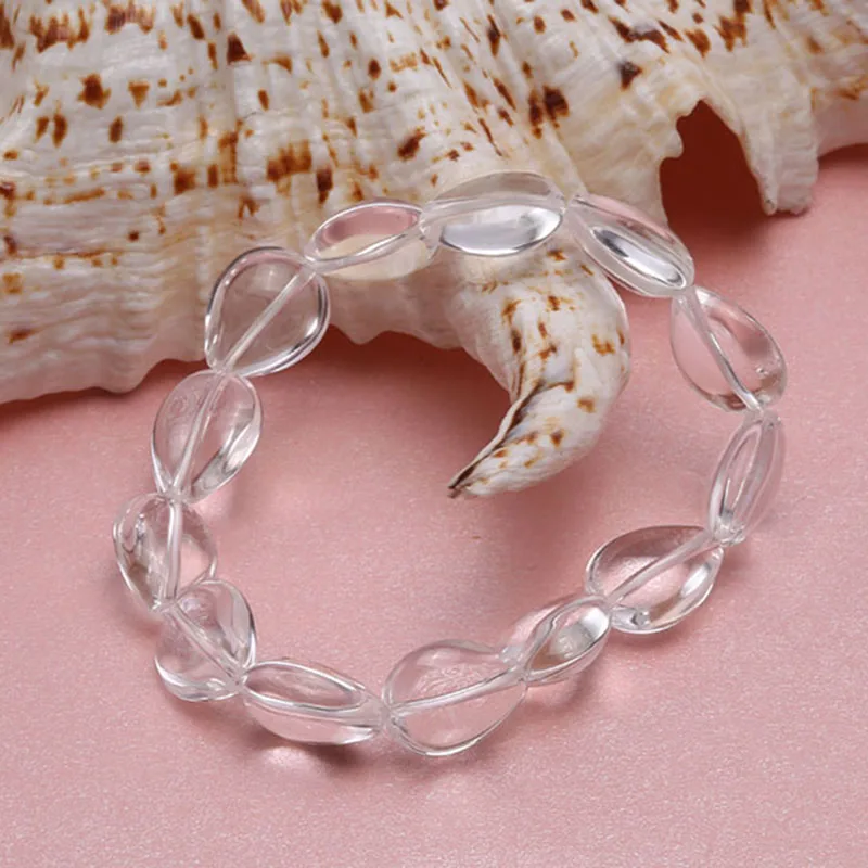 

JYX Elegant White Crystal Bracelet 14x12mm Drop Rock Crystal Beads Elasticated Bracelet Summer Jewelry 7" For Women