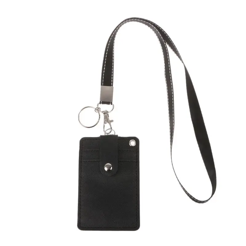 BK THINKTHENDO New Fashion Office Work School ID Card Badge Holder with Keyring Rope Layards Neck Strap - Цвет: BK